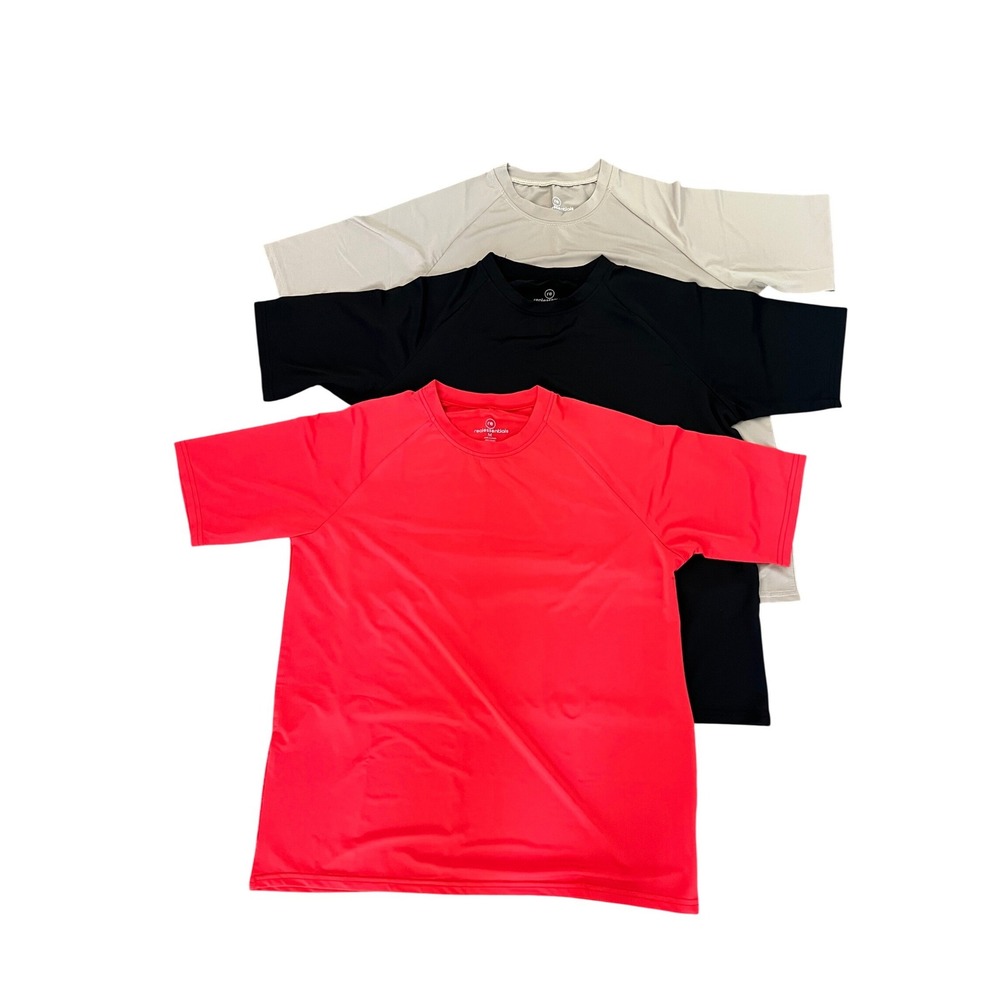 Real Essentials 3 Pack Dry Fit Tech Stretch Training T-Shirts Red Black Grey M